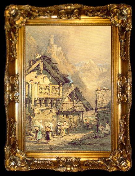 framed  Prout, Samuel Alpine Village, ta009-2